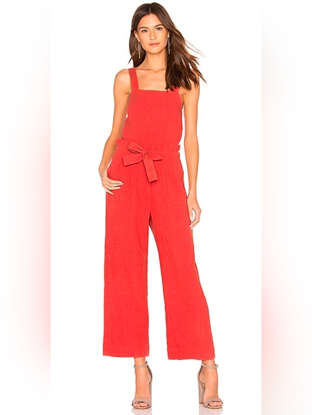 SAYLOR X Revolve Coral-Red Wide-Leg Jumpsuit with Self-Tie Belt